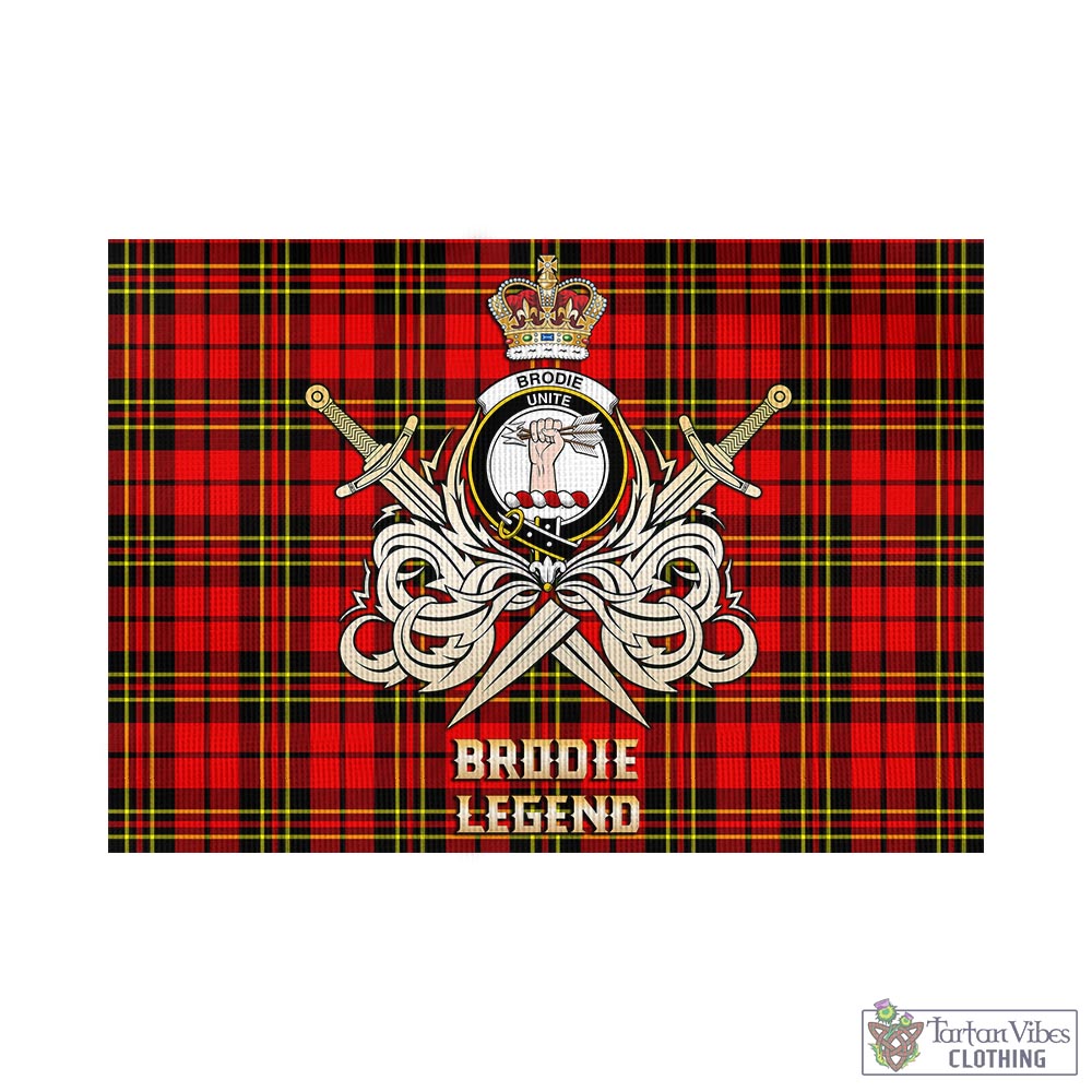 Tartan Vibes Clothing Brodie Modern Tartan Flag with Clan Crest and the Golden Sword of Courageous Legacy