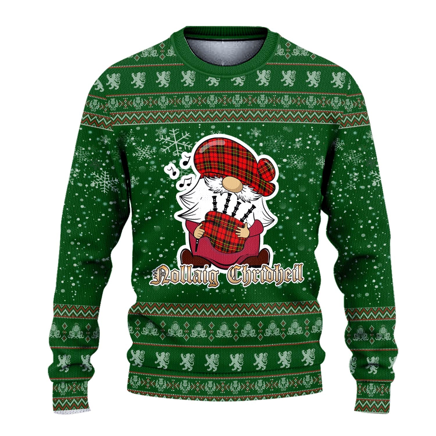 Brodie Modern Clan Christmas Family Knitted Sweater with Funny Gnome Playing Bagpipes - Tartanvibesclothing