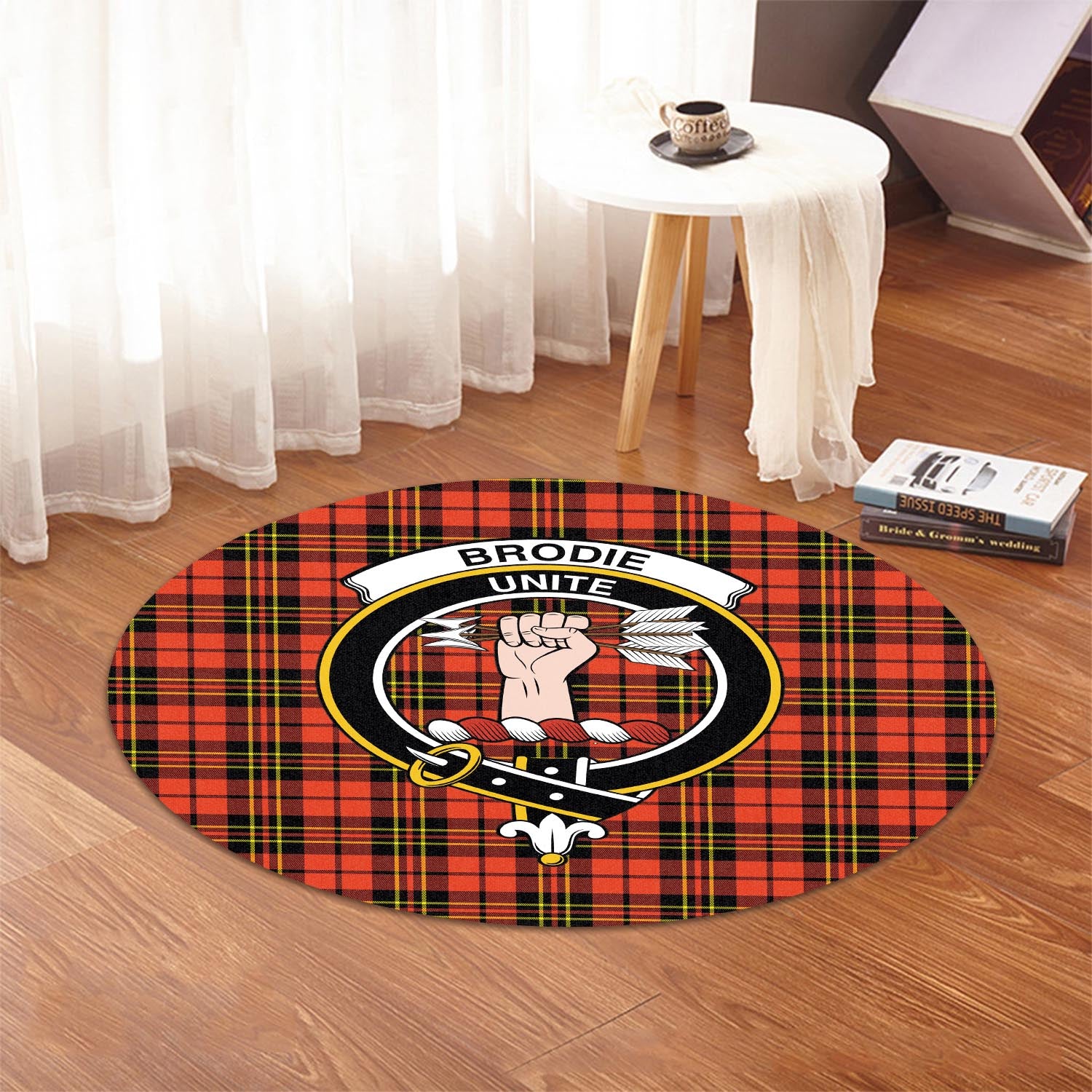 Brodie Modern Tartan Round Rug with Family Crest - Tartanvibesclothing