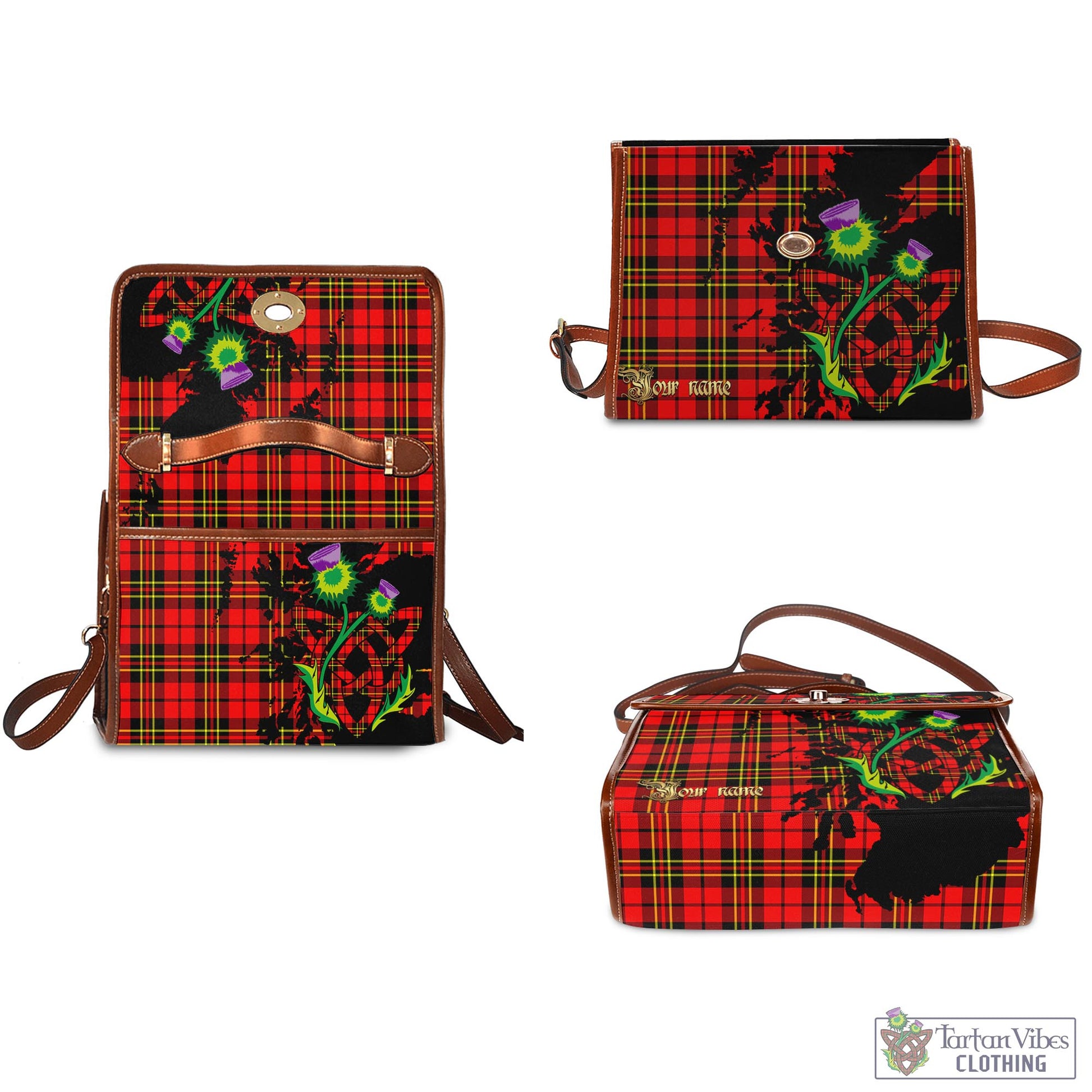 Tartan Vibes Clothing Brodie Modern Tartan Waterproof Canvas Bag with Scotland Map and Thistle Celtic Accents