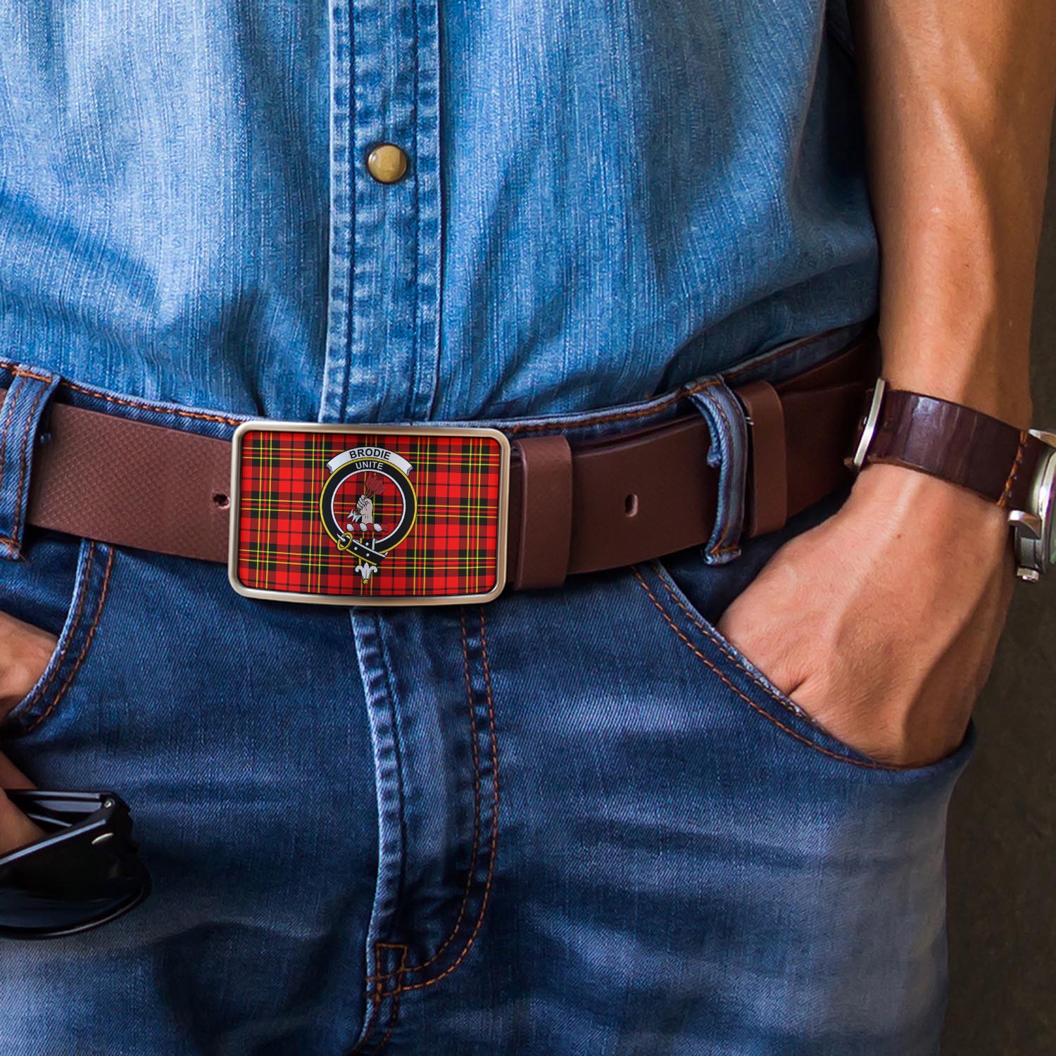 Brodie Modern Tartan Belt Buckles with Family Crest - Tartan Vibes Clothing