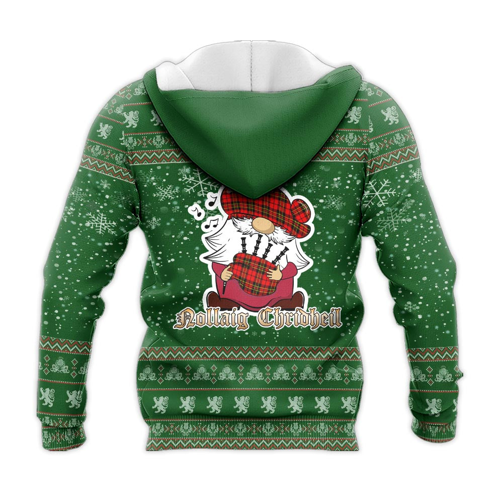 Brodie Modern Clan Christmas Knitted Hoodie with Funny Gnome Playing Bagpipes - Tartanvibesclothing