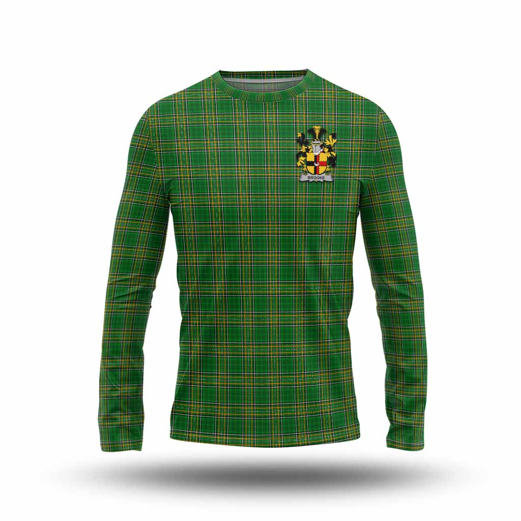 Tartan Vibes Clothing Brooke Irish Clan Tartan Long Sleeve T-Shirt with Coat of Arms