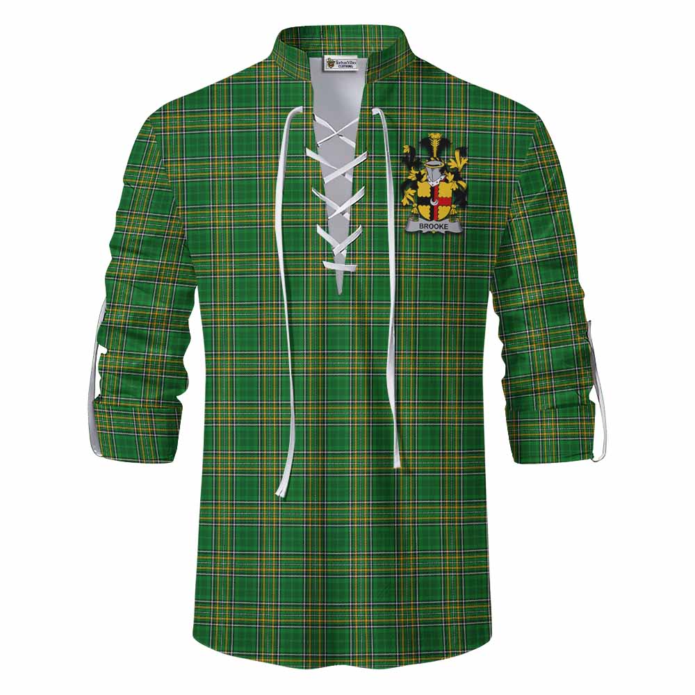 Tartan Vibes Clothing Brooke Irish Clan Tartan Ghillie Kilt Shirt with Coat of Arms