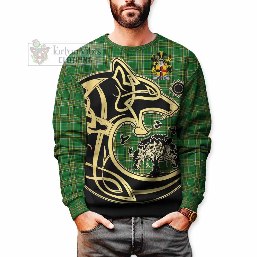 Tartan Vibes Clothing Brooke Irish Tartan Sweatshirt with Coat of Arms Celtic Wolf Style