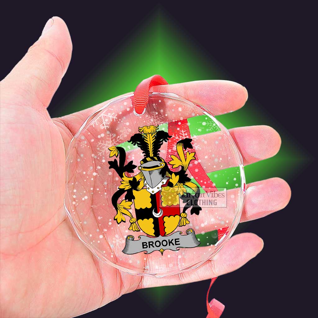 Tartan Vibes Clothing Brooke Irish Clan Christmas Glass Ornament with Coat of Arms