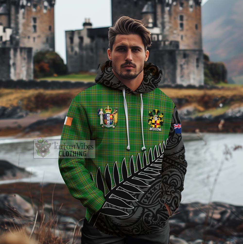 Tartan Vibes Clothing Brooke Irish Clan Tartan Cotton Hoodie with Coat of Arms New Zealand Silver Fern Half Style