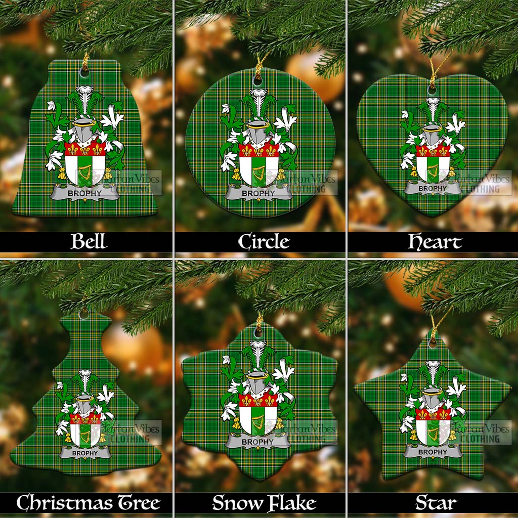 Tartan Vibes Clothing Brophy Irish Clan Tartan Christmas Ceramic Ornament with Coat of Arms