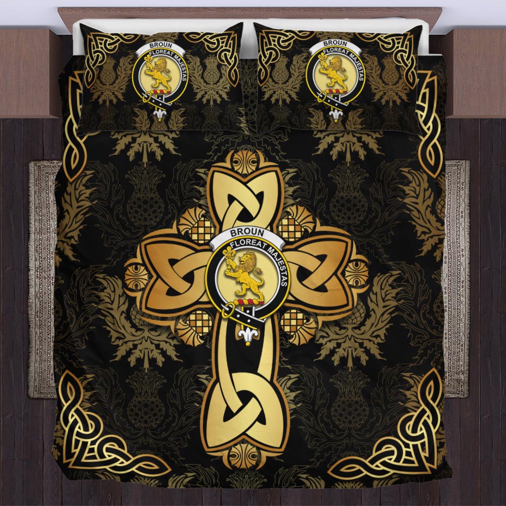 Broun Clan Bedding Sets Gold Thistle Celtic Style US Bedding Set - Tartanvibesclothing