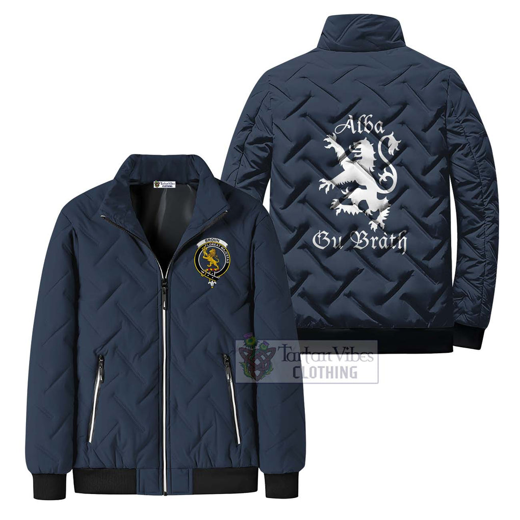 Broun Family Crest Padded Cotton Jacket Lion Rampant Alba Gu Brath Style Navy Blue Unisex - 2D-tartanvibesclothing