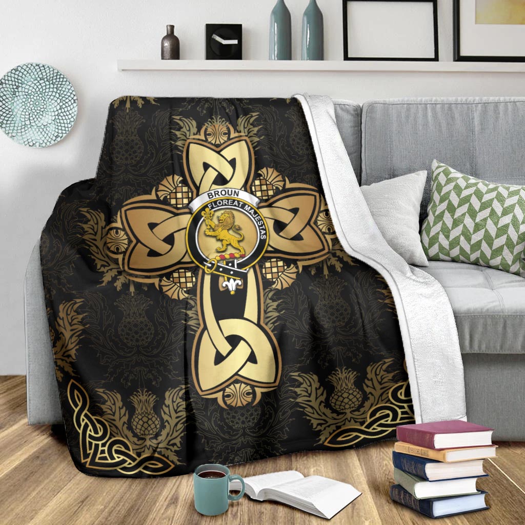 Broun Clan Blanket Gold Thistle Celtic Style - Tartanvibesclothing