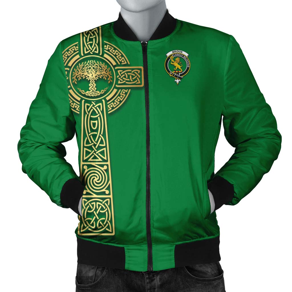 Broun Clan Bomber Jacket with Golden Celtic Tree Of Life Unisex Irish Green - Tartanvibesclothing