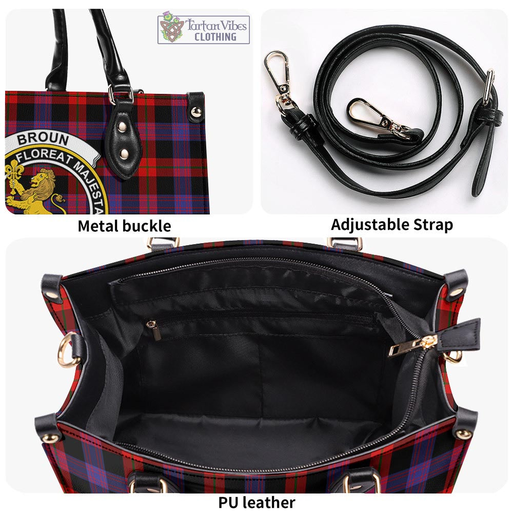 Tartan Vibes Clothing Broun Modern Tartan Luxury Leather Handbags with Family Crest