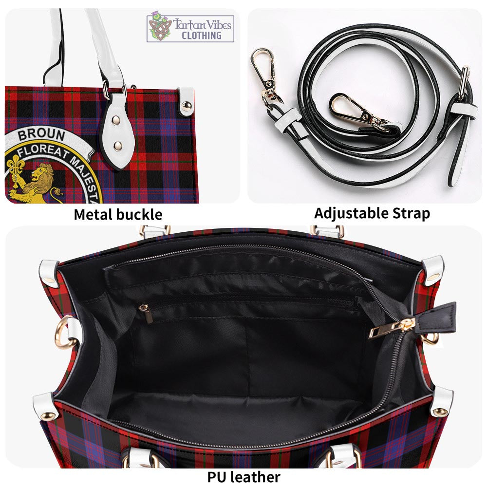 Tartan Vibes Clothing Broun Modern Tartan Luxury Leather Handbags with Family Crest