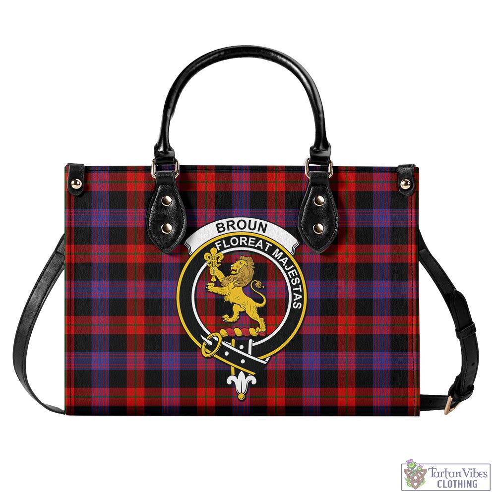 Tartan Vibes Clothing Broun Modern Tartan Luxury Leather Handbags with Family Crest