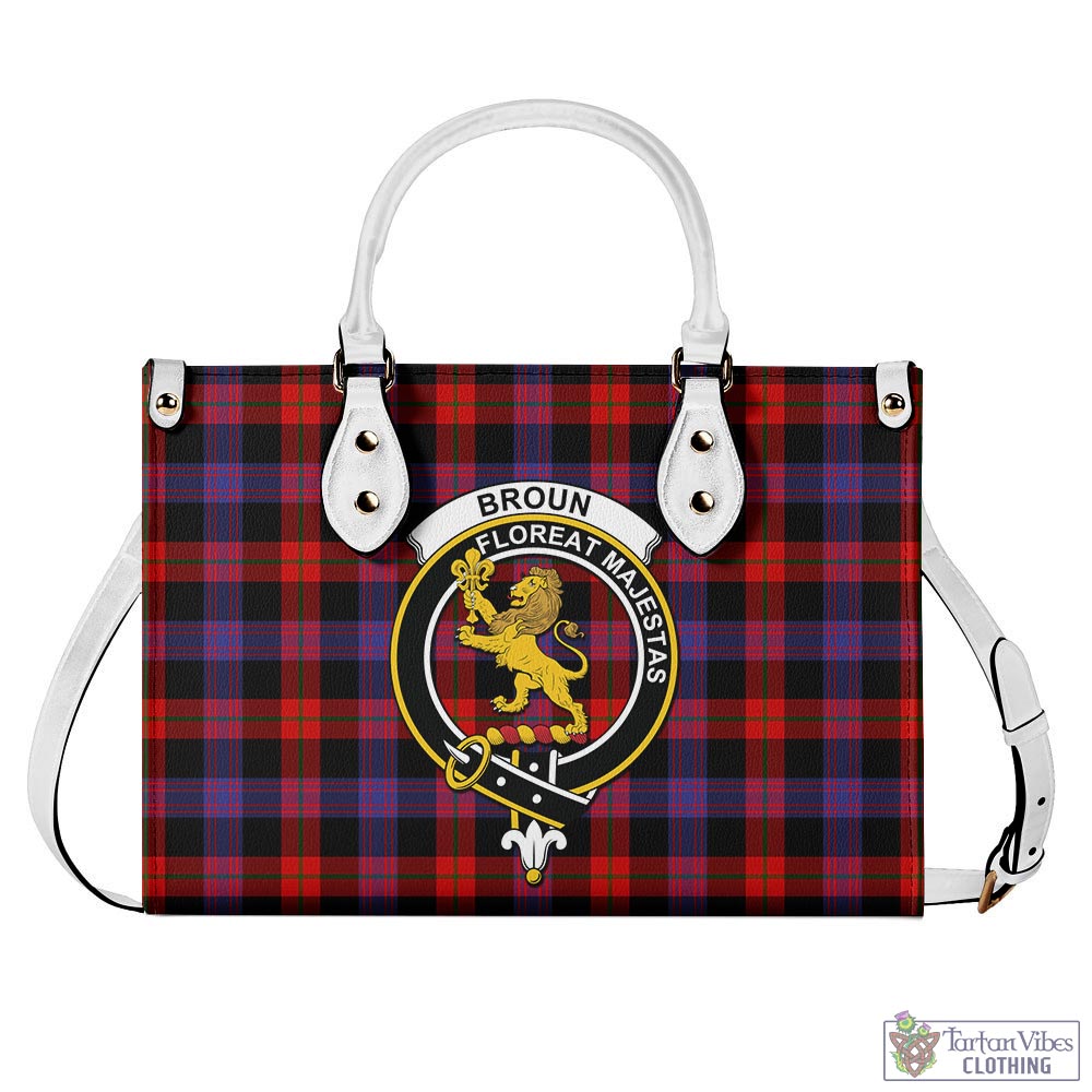 Tartan Vibes Clothing Broun Modern Tartan Luxury Leather Handbags with Family Crest