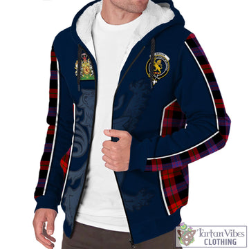 Broun Modern Tartan Sherpa Hoodie with Family Crest and Lion Rampant Vibes Sport Style