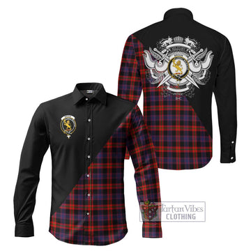 Broun Modern Tartan Long Sleeve Button Shirt with Family Crest and Military Logo Style