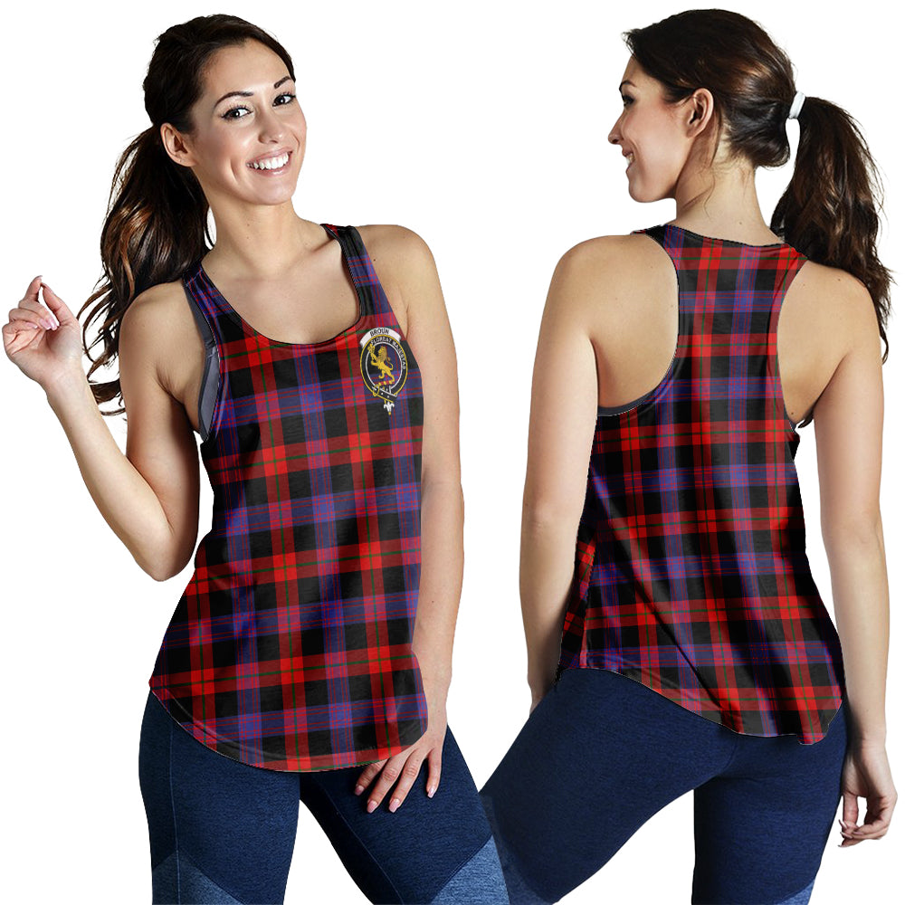 Broun Modern Tartan Women Racerback Tanks with Family Crest - Tartanvibesclothing