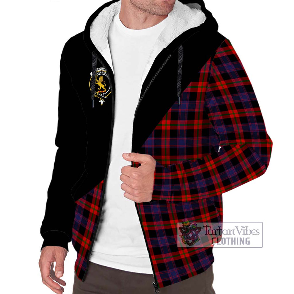 Broun Modern Tartan Sherpa Hoodie with Family Crest and Military Logo Style Unisex S - Tartanvibesclothing Shop