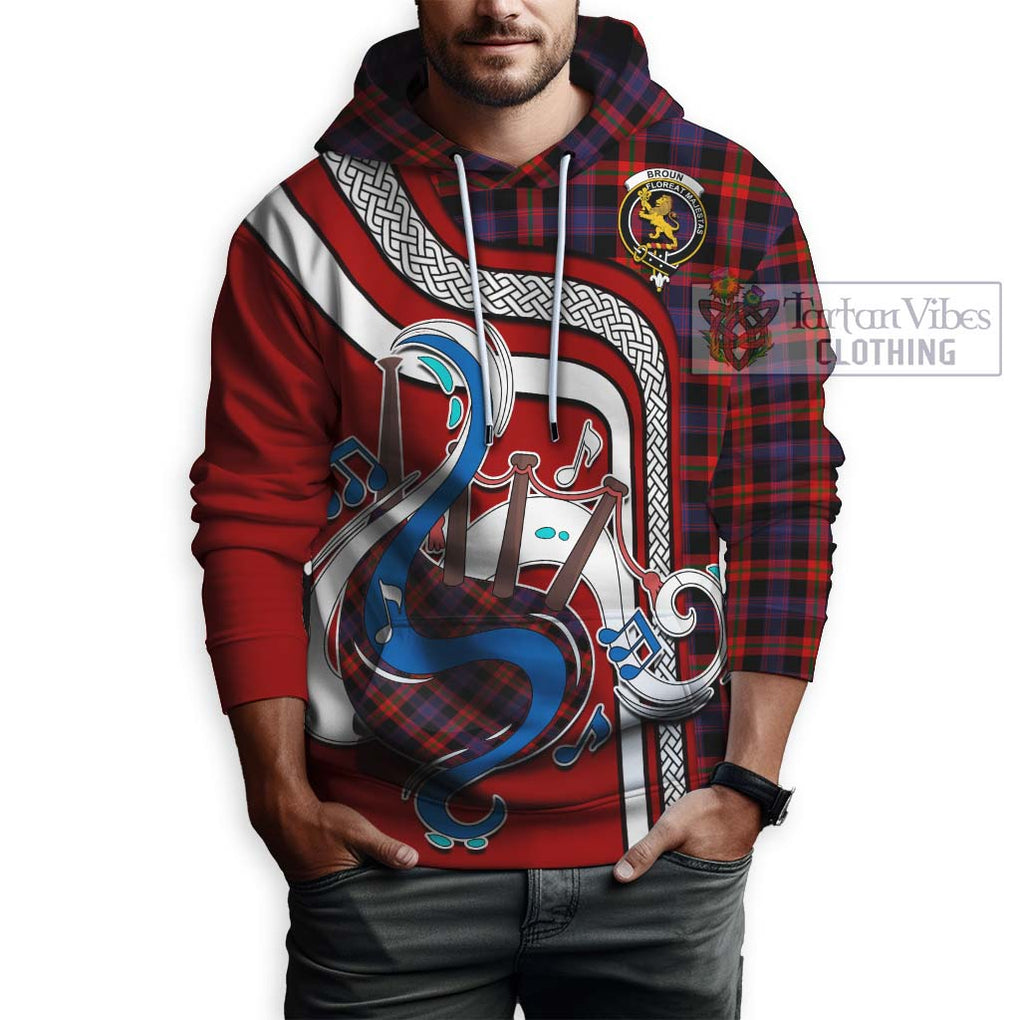 Broun Modern Tartan Hoodie with Epic Bagpipe Style Zip Hoodie - Tartanvibesclothing Shop