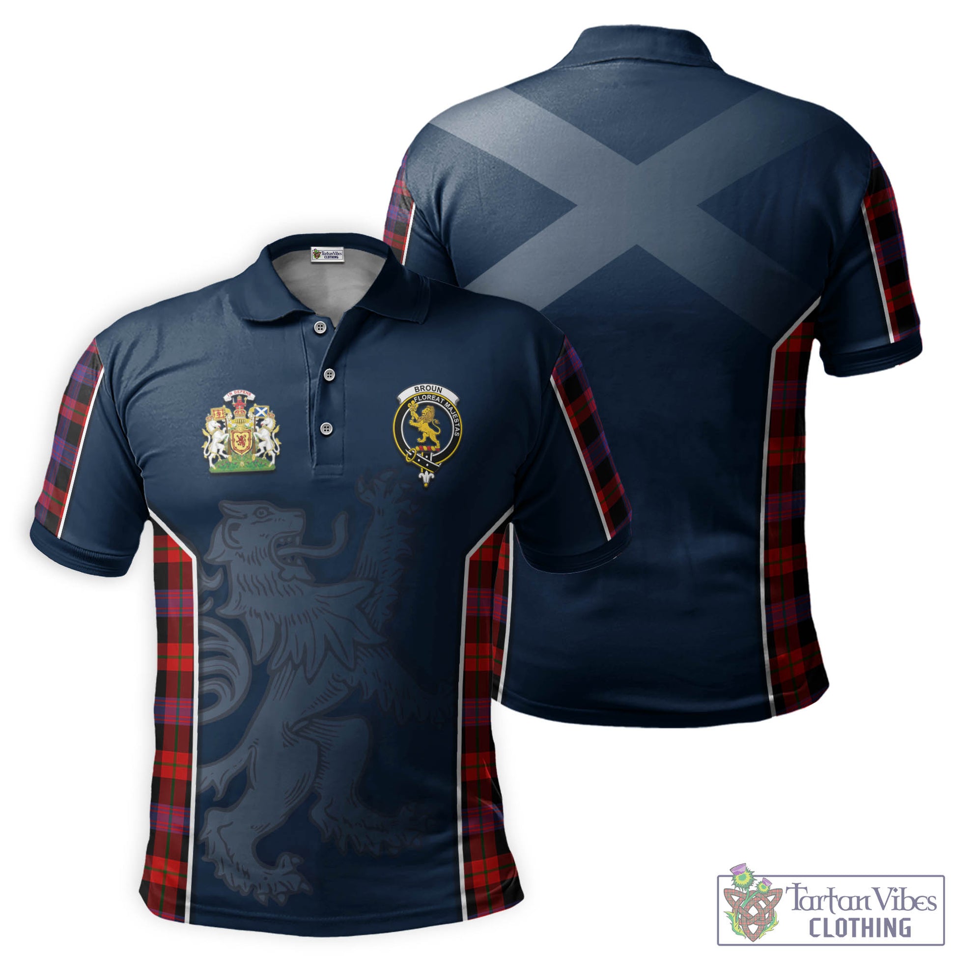 Tartan Vibes Clothing Broun Modern Tartan Men's Polo Shirt with Family Crest and Lion Rampant Vibes Sport Style