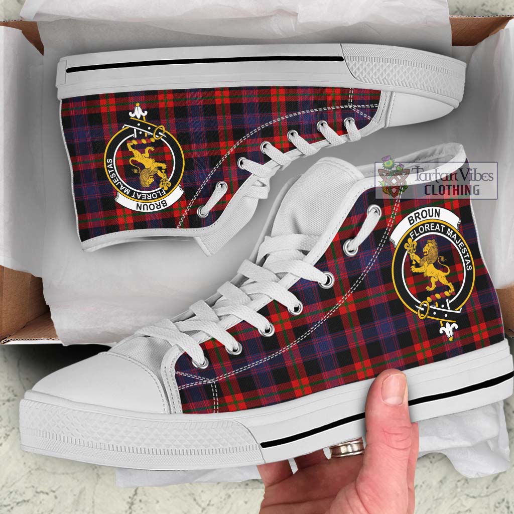 Tartan Vibes Clothing Broun Modern Tartan High Top Shoes with Family Crest