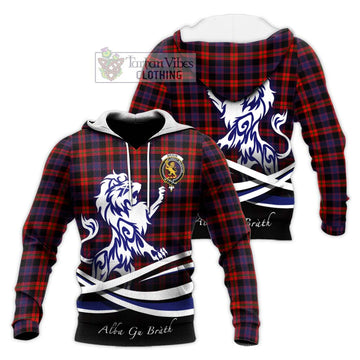 Broun Modern Tartan Knitted Hoodie with Alba Gu Brath Regal Lion Emblem