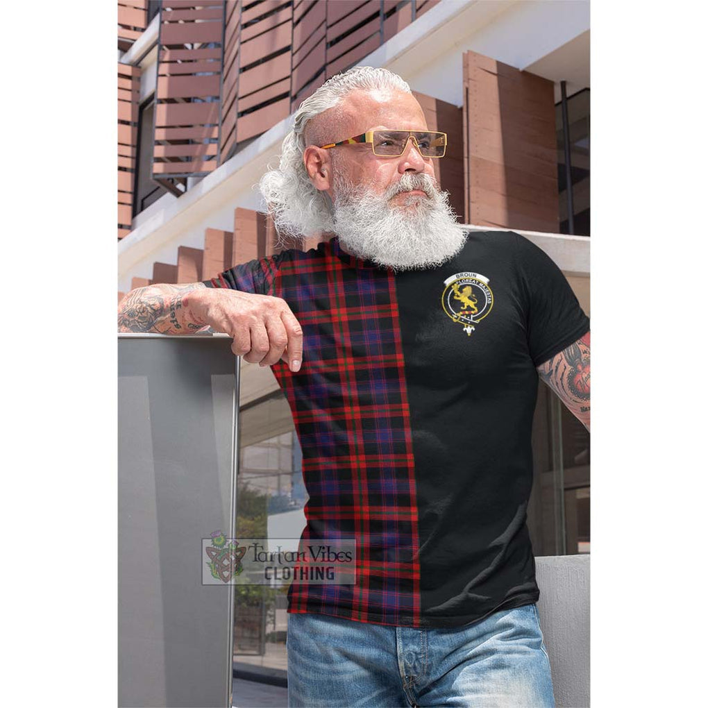 Tartan Vibes Clothing Broun Modern Tartan Cotton T-shirt with Family Crest and Half Of Me Style