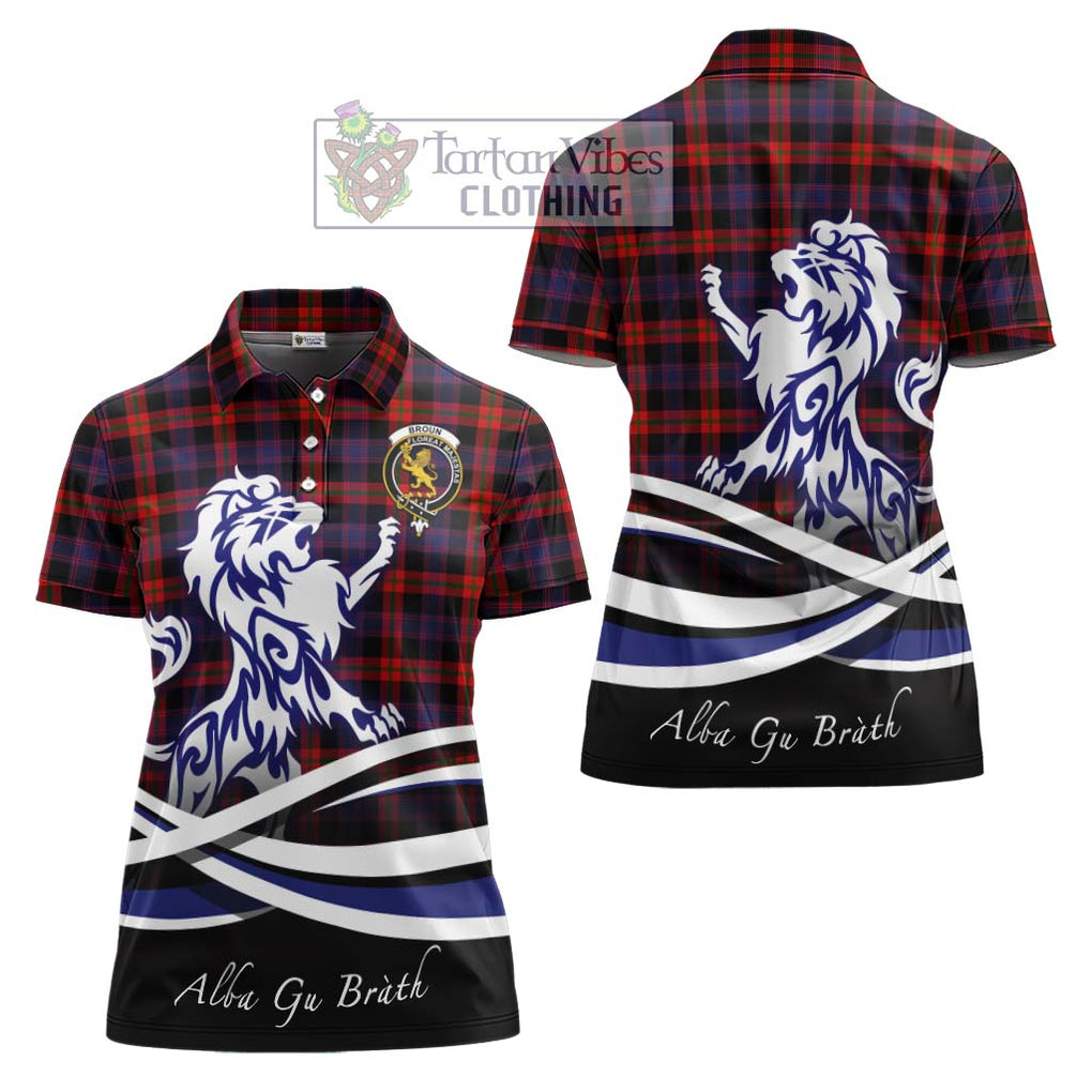 Broun Modern Tartan Women's Polo Shirt with Alba Gu Brath Regal Lion Emblem Women - Tartanvibesclothing Shop