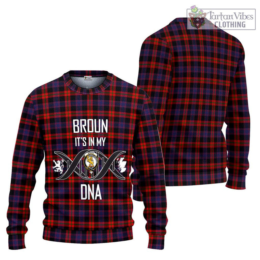 Broun Modern Tartan Knitted Sweater with Family Crest DNA In Me Style Unisex - Tartanvibesclothing Shop