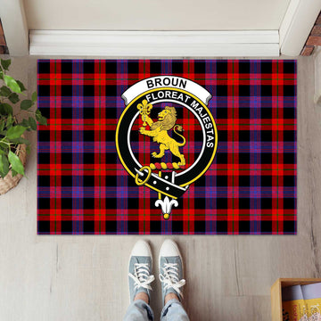 Broun Modern Tartan Door Mat with Family Crest