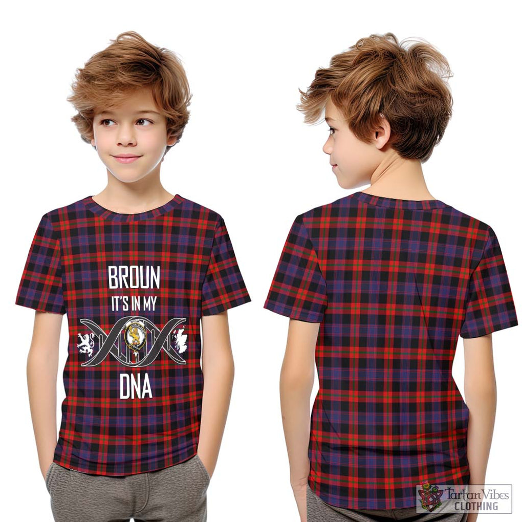 Broun Modern Tartan Kid T-Shirt with Family Crest DNA In Me Style Youth XL Size14 - Tartanvibesclothing Shop