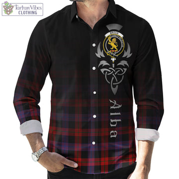 Broun Modern Tartan Long Sleeve Button Up Featuring Alba Gu Brath Family Crest Celtic Inspired