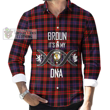 Broun Modern Tartan Long Sleeve Button Shirt with Family Crest DNA In Me Style