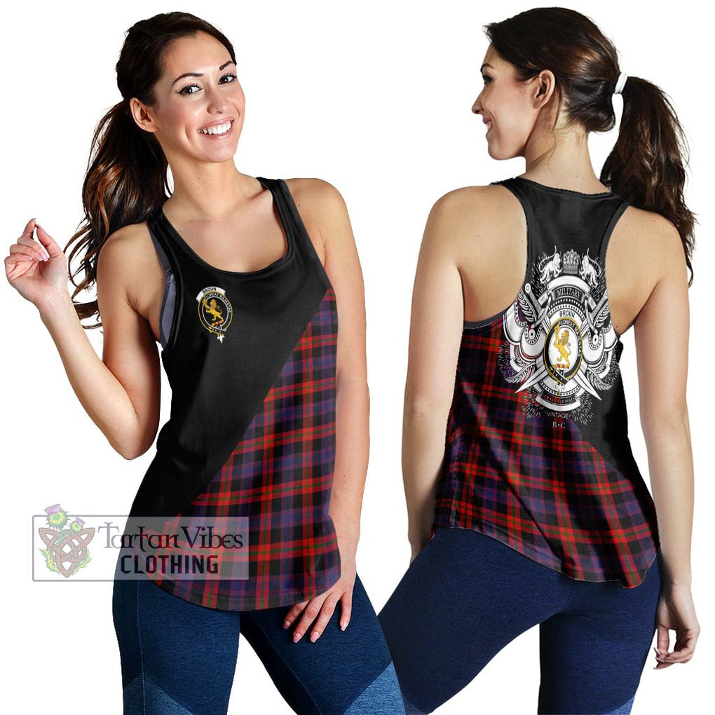 Broun Modern Tartan Women's Racerback Tanks with Family Crest and Military Logo Style 4XL - Tartanvibesclothing Shop