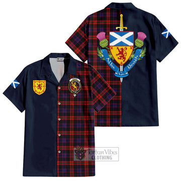 Broun Modern Tartan Short Sleeve Button Shirt Alba with Scottish Lion Royal Arm Half Style