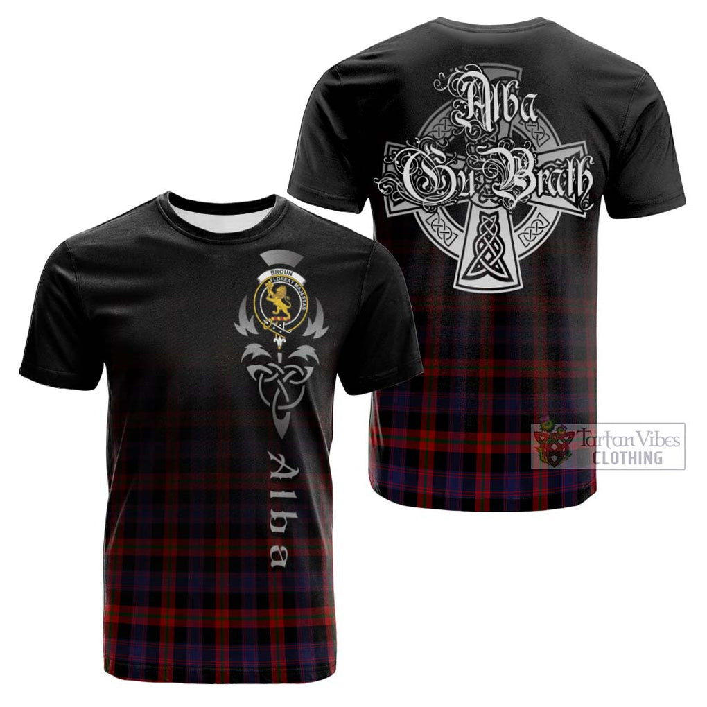 Tartan Vibes Clothing Broun Modern Tartan Cotton T-shirt Featuring Alba Gu Brath Family Crest Celtic Inspired