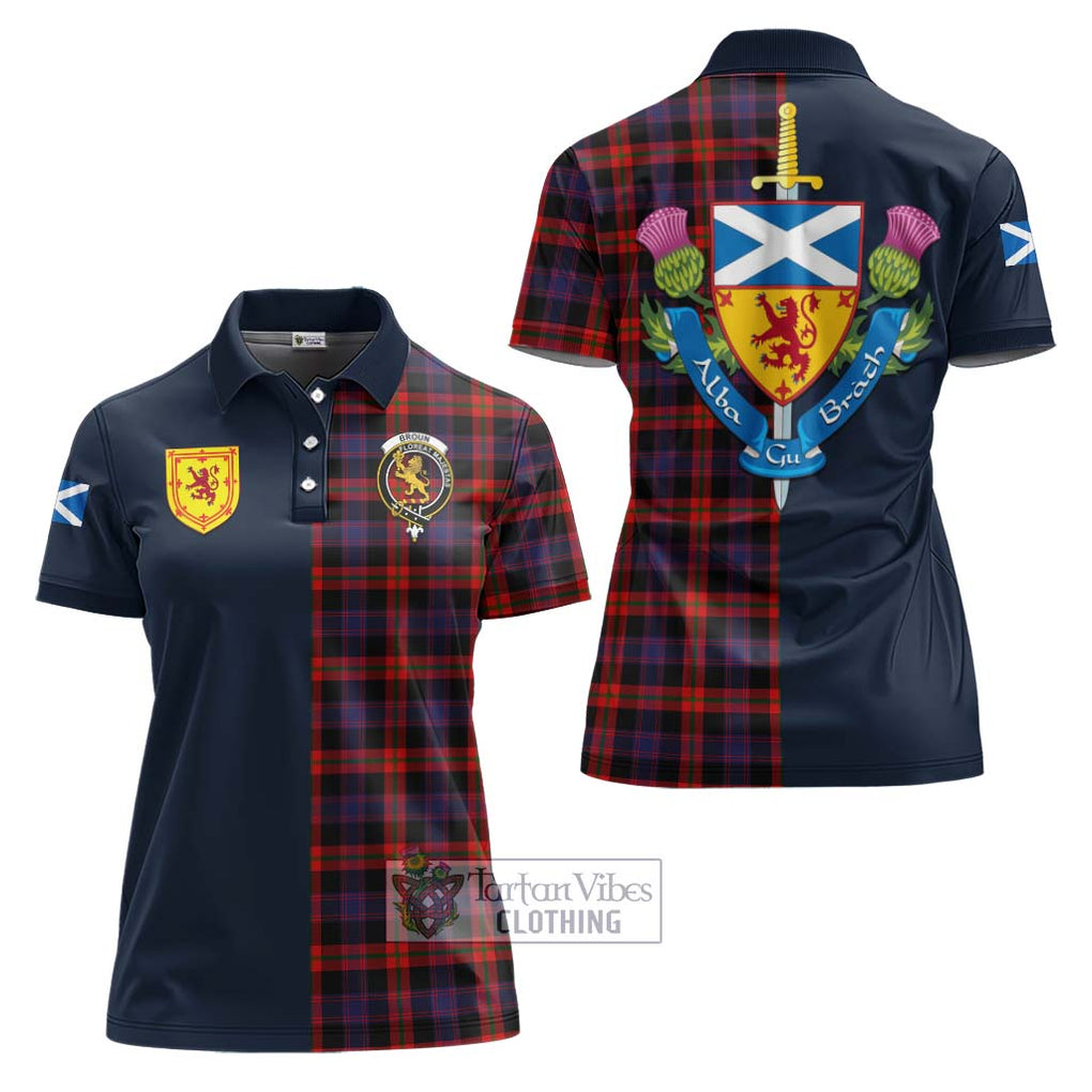 Tartan Vibes Clothing Broun Modern Tartan Women's Polo Shirt with Scottish Lion Royal Arm Half Style