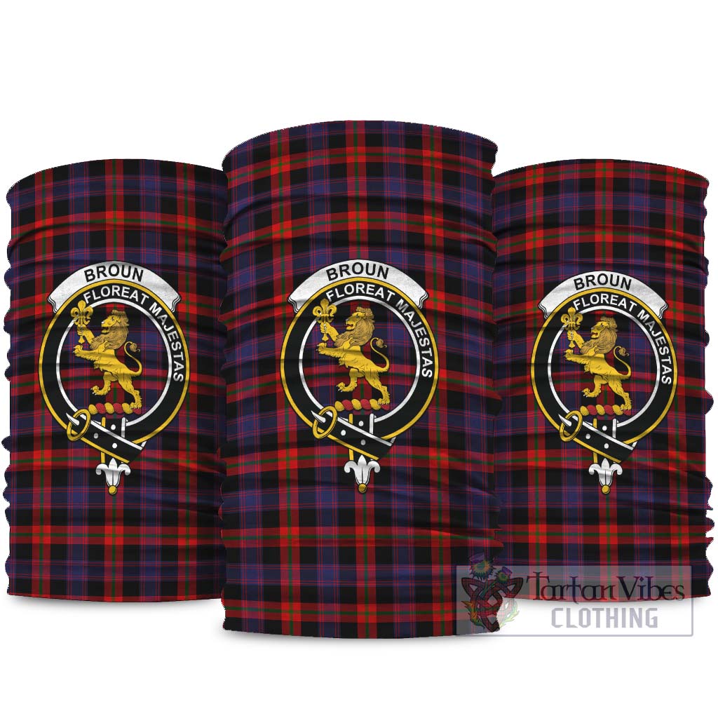 Broun Modern Tartan Neck Gaiters, Tartan Bandanas, Tartan Head Band with Family Crest