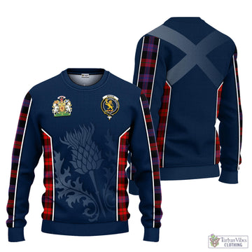 Broun Modern Tartan Knitted Sweatshirt with Family Crest and Scottish Thistle Vibes Sport Style