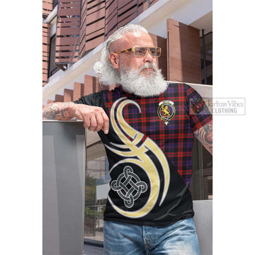 Broun Modern Tartan Cotton T-shirt with Family Crest and Celtic Symbol Style