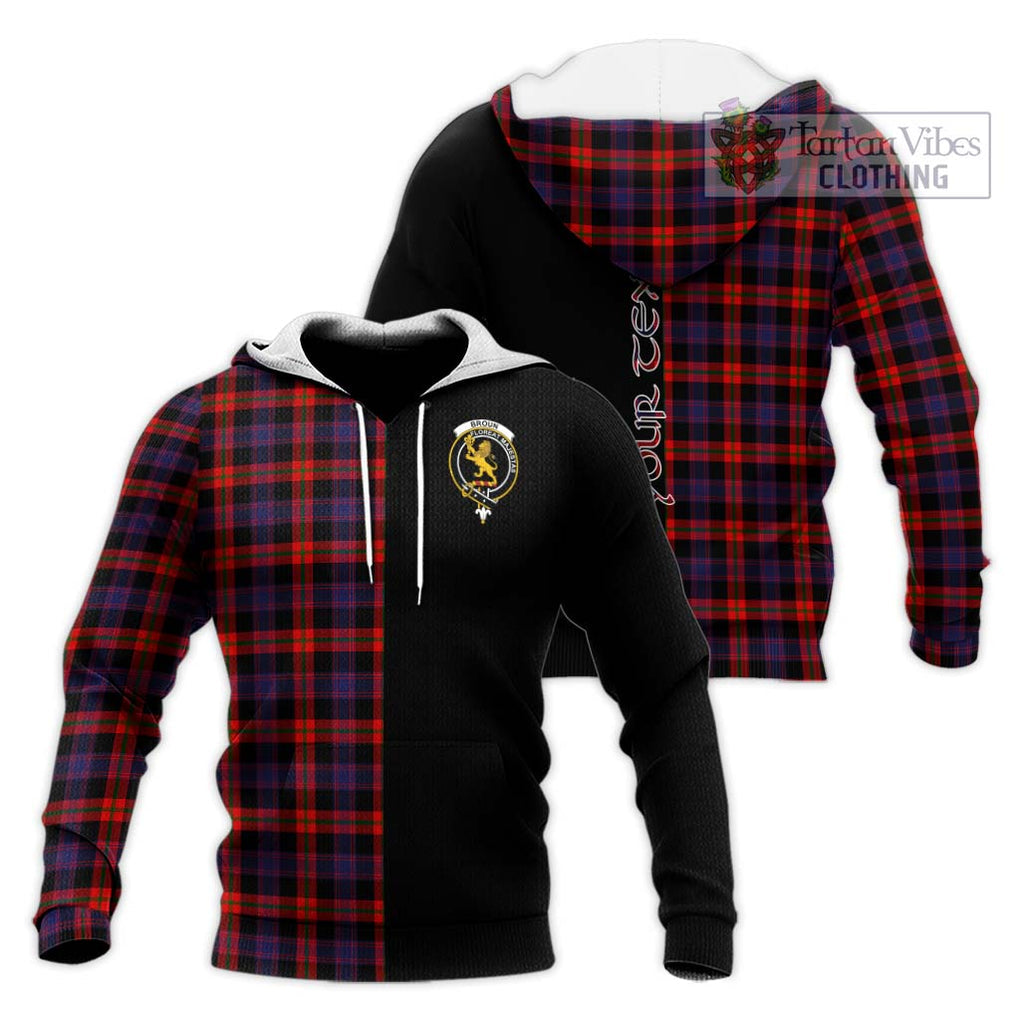 Broun Modern Tartan Knitted Hoodie with Family Crest and Half Of Me Style Unisex Knitted Pullover Hoodie - Tartanvibesclothing Shop