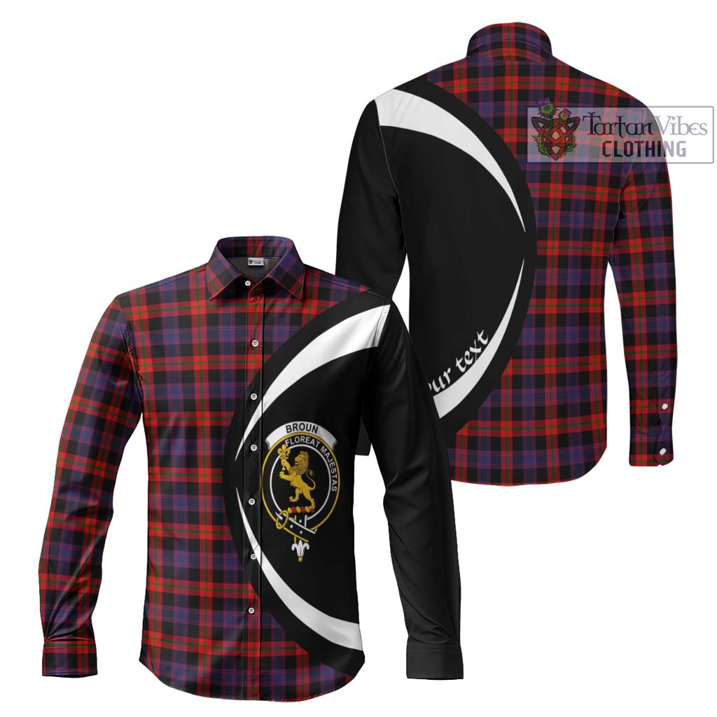 Broun Modern Tartan Long Sleeve Button Up with Family Crest Circle Style Men's Shirt S - Tartan Vibes Clothing