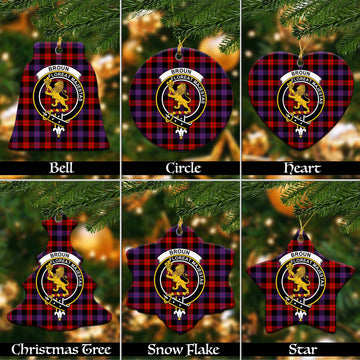 Broun Modern Tartan Christmas Ceramic Ornaments with Family Crest