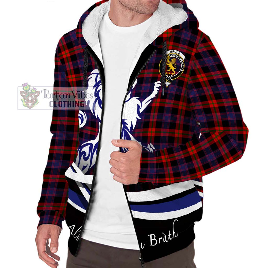 Broun Modern Tartan Sherpa Hoodie with Alba Gu Brath Regal Lion Emblem Unisex S - Tartanvibesclothing Shop