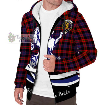 Broun Modern Tartan Sherpa Hoodie with Alba Gu Brath Regal Lion Emblem