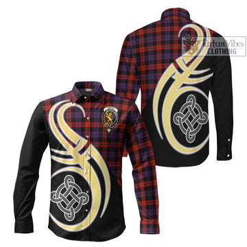 Broun Modern Tartan Long Sleeve Button Shirt with Family Crest and Celtic Symbol Style