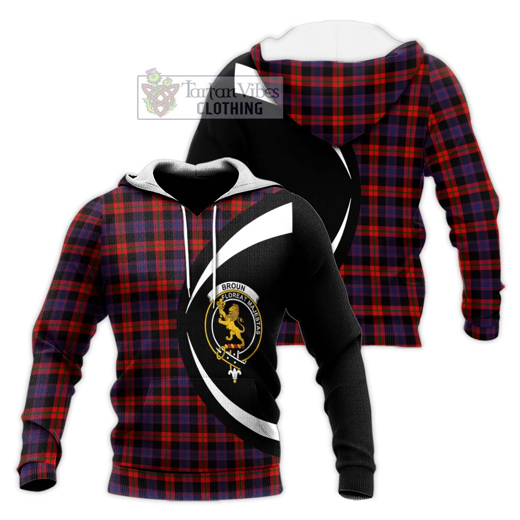 Broun Modern Tartan Knitted Hoodie with Family Crest Circle Style Unisex Knitted Pullover Hoodie - Tartan Vibes Clothing