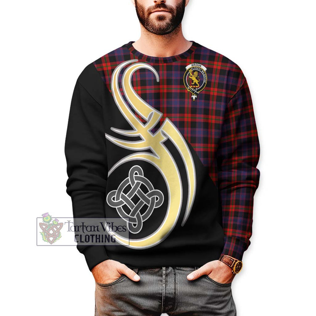 Broun Modern Tartan Sweatshirt with Family Crest and Celtic Symbol Style Unisex - Tartan Vibes Clothing